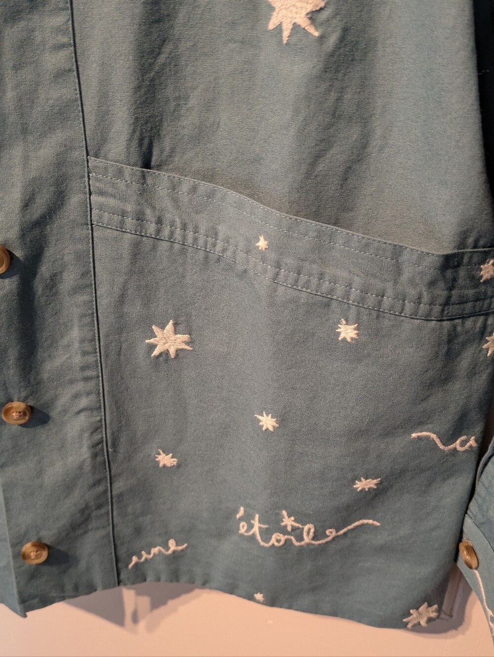 S Sézane x Pangea Will Chore Jacket Embroidery Written Out - Picture 4 of 15